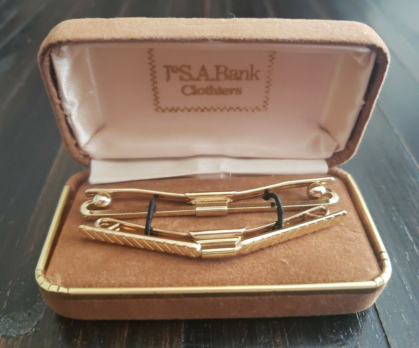 Vintage Collar Clip Bar Jos.a.bank Clothiers Gold Tone Set Of 2 In Box Euc
