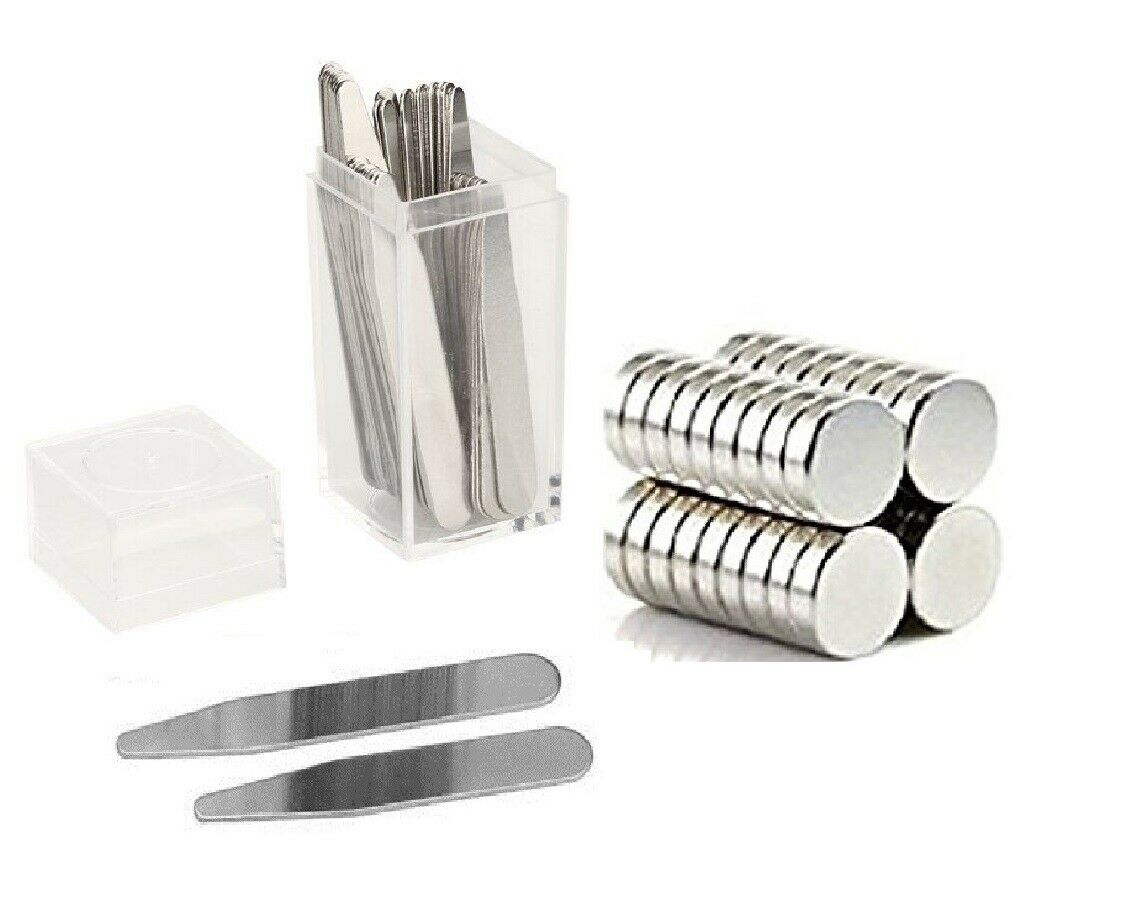 Pick Size!20 Metal Collar Stays 2 2.2" 2.5" 2.75" 3" + 10 Magnets In Plastic Box