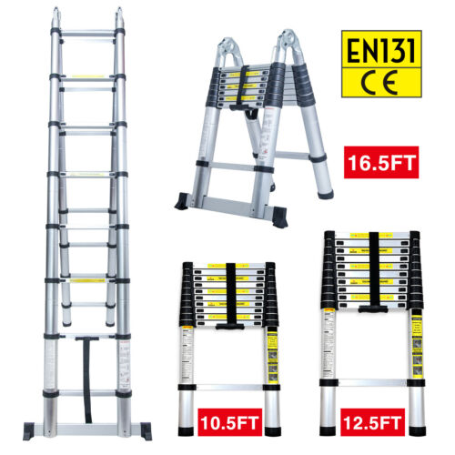 10.5ft 12.5ft 16.5ft Aluminum Multi-purpose Telescopic Ladder Extension Foldable
