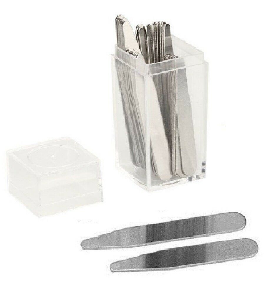 Pick Your Size! 20 Metal Collar Stays 2" 2.2" 2.5" 2.75" 3" In Clear Plastic Box