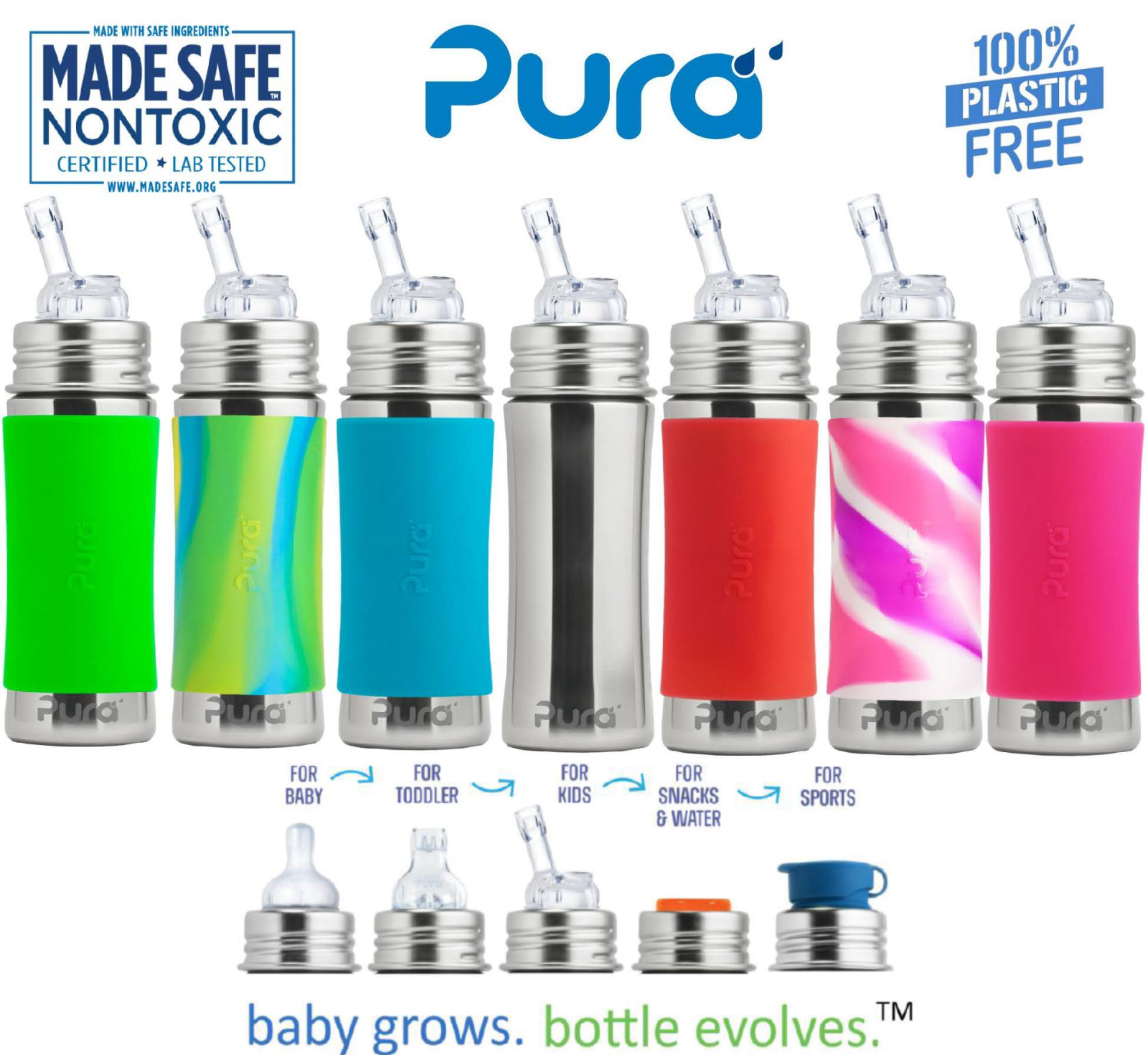 New Pura Kiki Stainless Steel Toddler Baby Infant Straw Bottle 11 Oz W/ Cover
